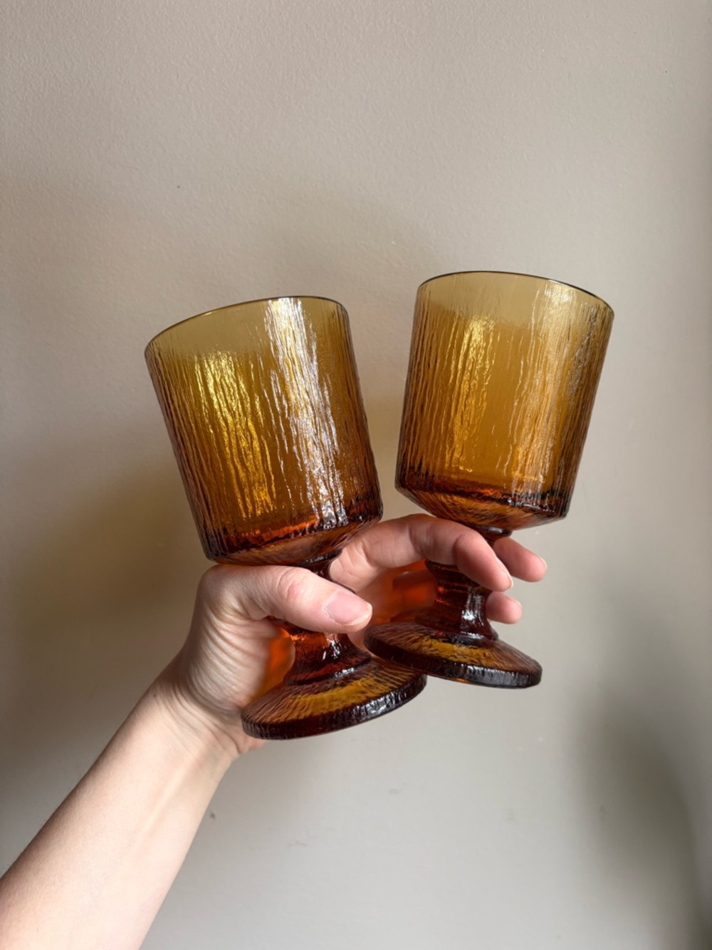 Amber Textured Glass Goblets - Set of 2